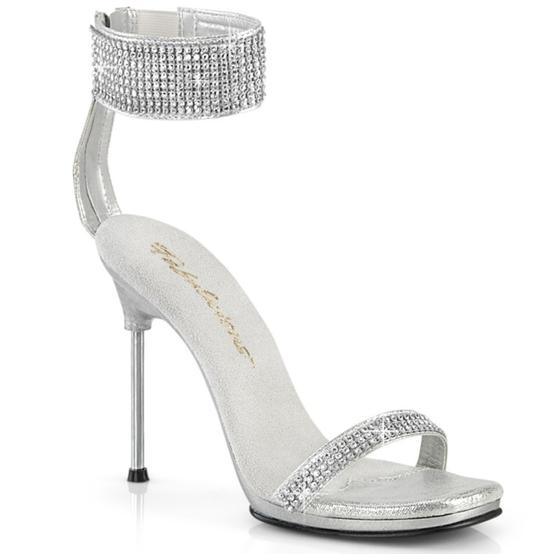 Fabulicious CHIC-40 Silver Ankle Strap Steel Heel Sandal Fabulicious CHIC-40 Silver Ankle Strap Steel Heel Sandal
