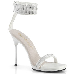 Fabulicious CHIC-40 White Ankle Strap Steel Heel Sandal
