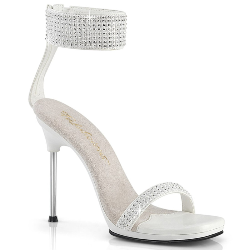 Fabulicious CHIC-40 White Ankle Strap Steel Heel Sandal Fabulicious CHIC-40 White Ankle Strap Steel Heel Sandal