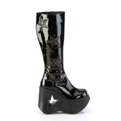 Demonia DYNAMITE-218 Black Glitter Platform Wedge Boots