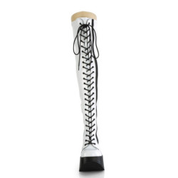 Demonia DYNAMITE-300 White Thigh High Wedge Boots