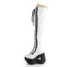 Demonia DYNAMITE-300 White Thigh High Wedge Boots