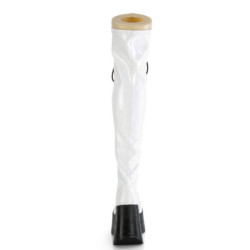 Demonia DYNAMITE-300 White Thigh High Wedge Boots