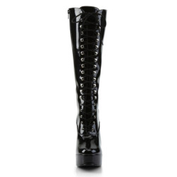 Pleaser ELECTRA-2020 Black Patent Chunky 70s Abba Boots