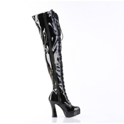 Pleaser ELECTRA-3023 Patent Platform Thigh High Boots
