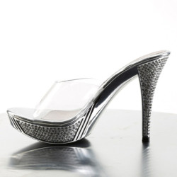 Fabulicious ELEGANT-401 Transparent Silver High Mules