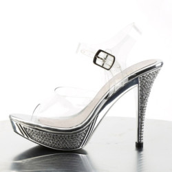 Fabulicious ELEGANT-408 Clear Silver Heeled Sandals