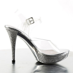 Fabulicious ELEGANT-408 Clear Silver Heeled Sandals