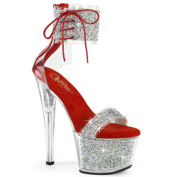 Pleaser SKY-327RSI Silver Strass Red Sale Women