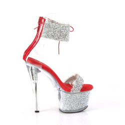 Pleaser SKY-327RSI Silver Strass Red Sale Women