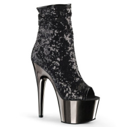 Pleaser ADORE-1008SQ Black Sequins Pewter Chrome Sale