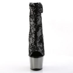 Pleaser ADORE-1008SQ Black Sequins Pewter Chrome Sale