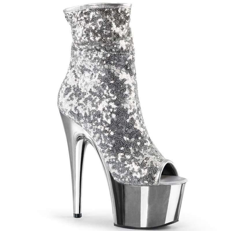 Pleaser ADORE-1008SQ Silver Sequins Chrome Sale Women