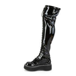 Demonia EMILY-375 Black Patent Platform Thigh High Boots