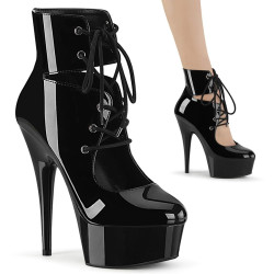 Pleaser DELIGHT-600-22 Black Patent Heeled Ankle Boots