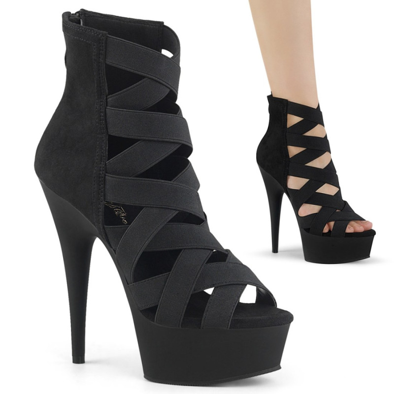 Pleaser DELIGHT-600-24 Black Criss Cross Bootie Sandals Pleaser DELIGHT-600-24 Black Criss Cross Bootie Sandals