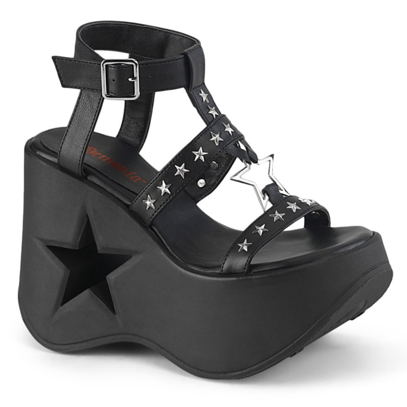 Demonia DYNAMITE-12 Black Vegan Platform Wedge Sandal