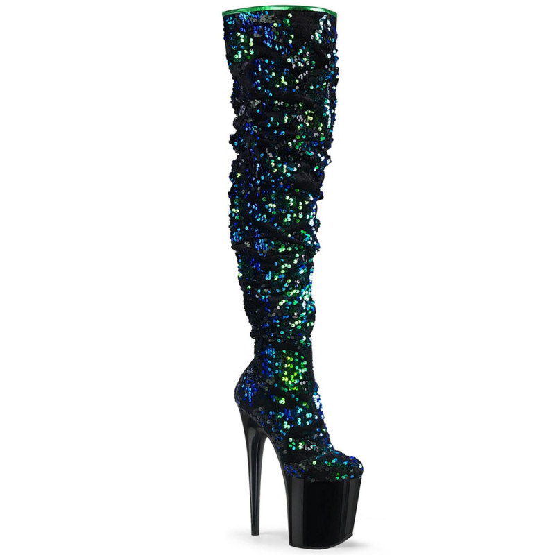 Pleaser FLAMINGO-3004 Green Sequins Black Sale Women Pleaser FLAMINGO-3004 Green Sequins Black Sale Women