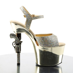 Pleaser REVOLVER-709G Gold Glitter Chrome Sale Women