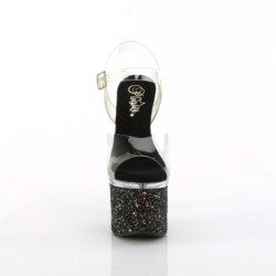 Pleaser ESTEEM-708LG Black Glitter Platform Heeled Shoes