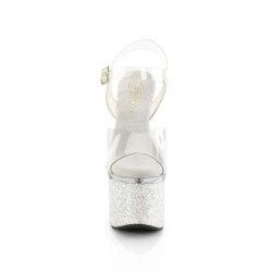 Pleaser ESTEEM-708LG Transparent White Glitter Shoes