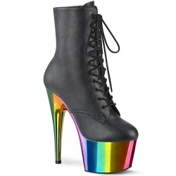 Pleaser ADORE-1020RC Black Vegan Leather Rainbow Chrome