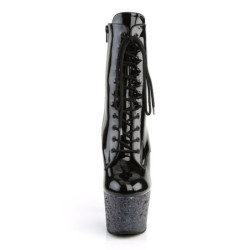 Pleaser ADORE-1020LG Black Patent Glitter Ankle Boots