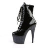 Pleaser ADORE-1020LG Black Patent Glitter Ankle Boots