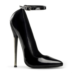 Devious DAGGER-12 Black Metal Heeled Pointed Toe Pumps