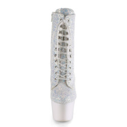 Pleaser ADORE-1020LG Neon White Glitter Ankle Boots