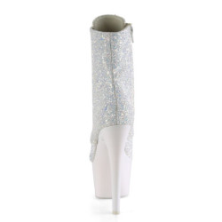 Pleaser ADORE-1020LG Neon White Glitter Ankle Boots