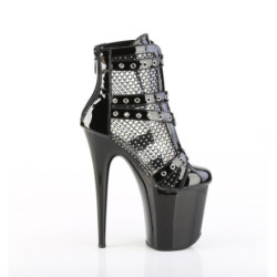 Pleaser FLAMINGO-1013RM Black Patent Strass Mesh Boots