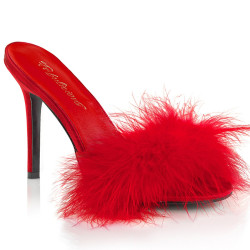 Fabulicious CLASSIQUE-01F Red Vegan Fur Mules Women