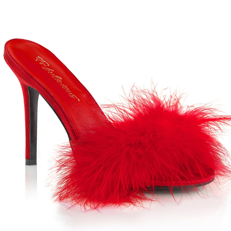 Fabulicious CLASSIQUE-01F Red Vegan Fur Mules Women Fabulicious CLASSIQUE-01F Red Vegan Fur Mules Women