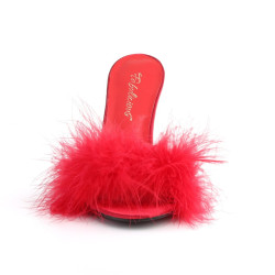 Fabulicious CLASSIQUE-01F Red Vegan Fur Mules Women