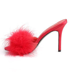 Fabulicious CLASSIQUE-01F Red Vegan Fur Mules Women