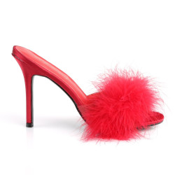 Fabulicious CLASSIQUE-01F Red Vegan Fur Mules Women