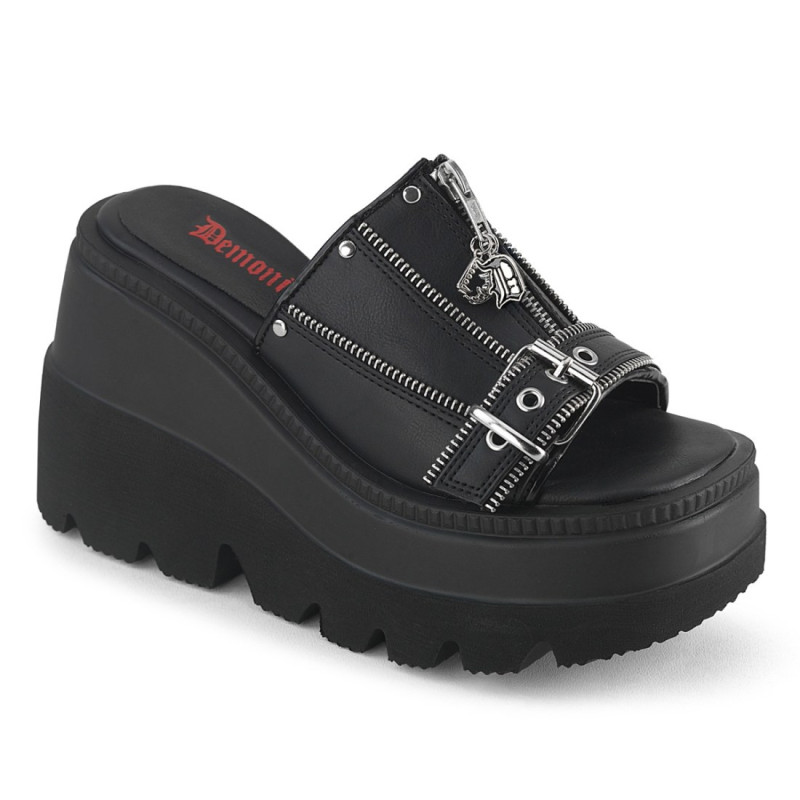 Demonia SHAKER-07 Black Vegan Leather Women Heels