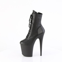Pleaser FLAMINGO-1020 Black Leather Heeled Ankle Boots