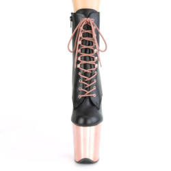 Pleaser FLAMINGO-1020 Black Vegan Leather Rose Gold