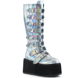 Demonia DAMNED-318 Silver Hologram Vegan Leather Sale