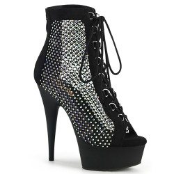 Pleaser DELIGHT-600-33RM Black Vegan Suede Strass Mesh
