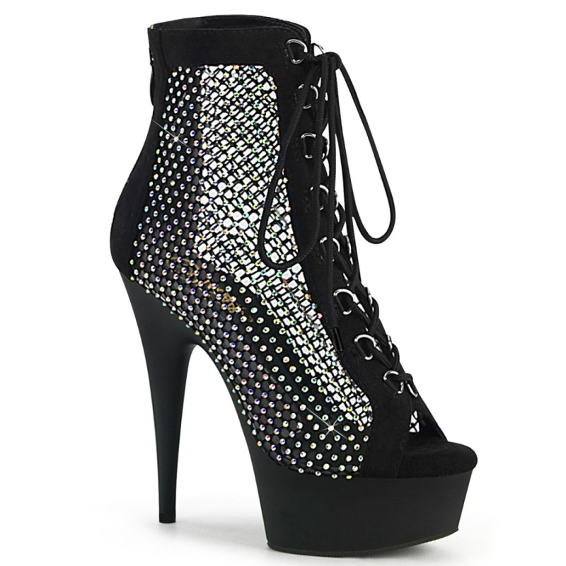 Pleaser DELIGHT-600-33RM Black Vegan Suede Strass Mesh Pleaser DELIGHT-600-33RM Black Vegan Suede Strass Mesh