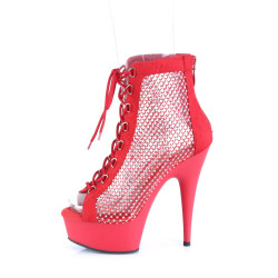 Pleaser DELIGHT-600-33RM Red Vegan Suede Strass Mesh