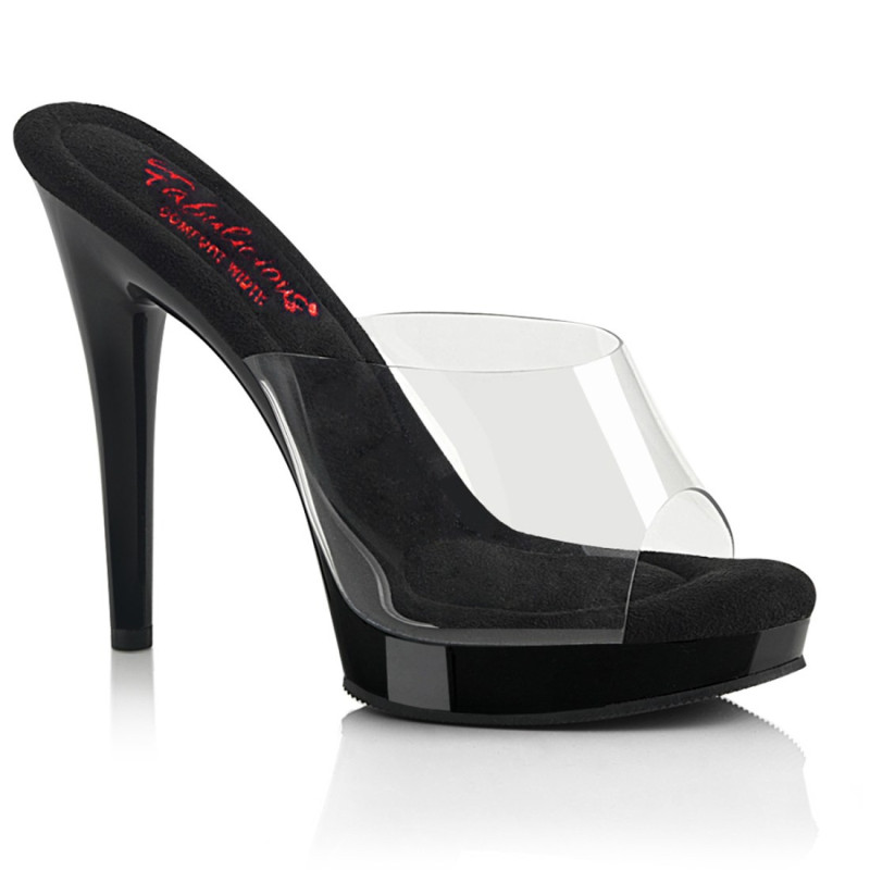 Fabulicious GLORY-501 Transparent Black Mules Women
