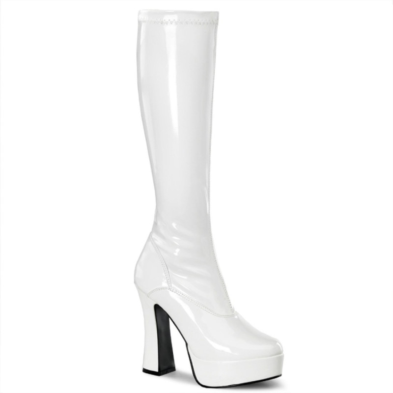 Pleaser ELECTRA-2000Z White Patent Chunky 70s Abba Boots