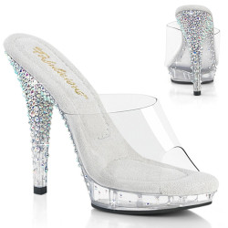 Fabulicious LIP-101CAS Transparent Silver Strass Mules