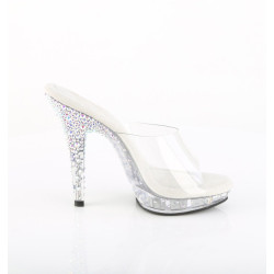 Fabulicious LIP-101CAS Transparent Silver Strass Mules