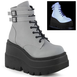 Demonia SHAKER-52 Grey Reflective Platform Wedge Ankle Boots