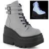 Demonia SHAKER-52 Grey Reflective Platform Wedge Ankle Boots